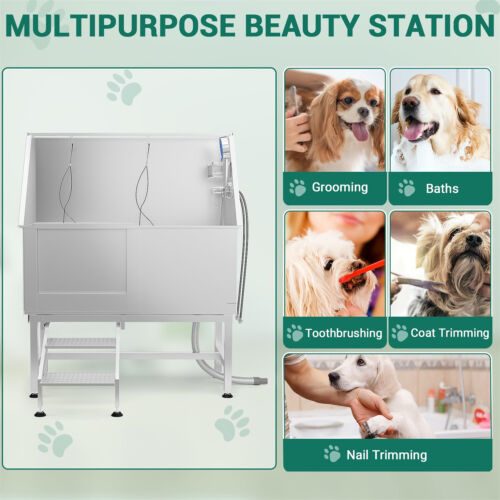 ✅50" Dog Grooming Tub Professional Dog Bathing Station with Steps Faucet for Hom - Picture 7 of 7