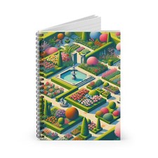 Spiral Notebook Ruled Line Manicured Garden with Flowers and Trees Design 7