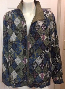 Silk 100 Bomber Jacket grandi dimensioni Vtg Print leggero di Green Size 90's Vintage Blue pw1agq1t