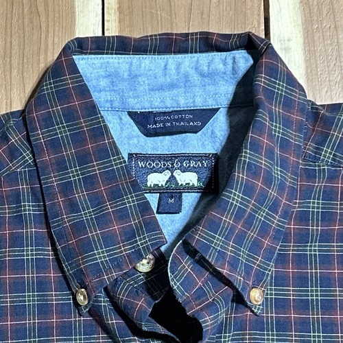 Woods & Gray Men's Size Medium Long Sleeve Blue Plaid Button Down Shirt Cotton - Picture 8 of 11