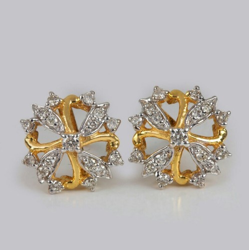 Natural Diamond Stud Earrings 14K Yellow Gold Luxury Bridal Wedding Jewelry Gift - Picture 7 of 12