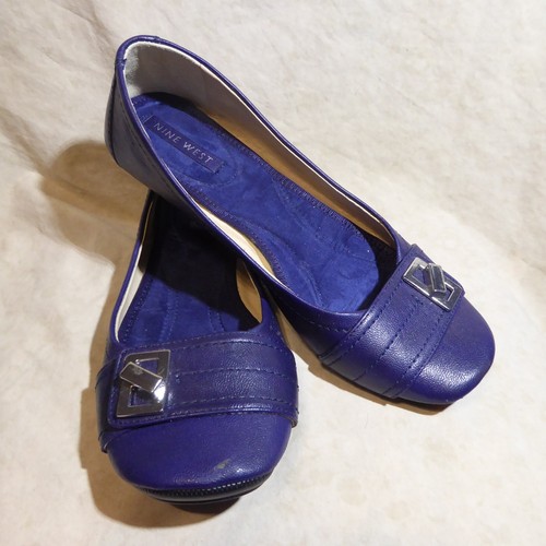 🩰 Nine West Ballet Flats sz 9 M Cobalt Blue Leatherette; Strap Details