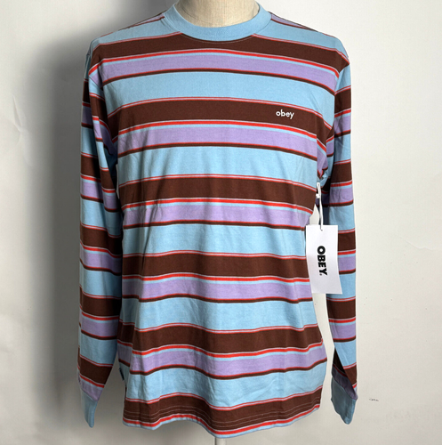Obey Men's Long Sleeve Knit T-Shirt Direct Sky Blue Stripe Size M NWT