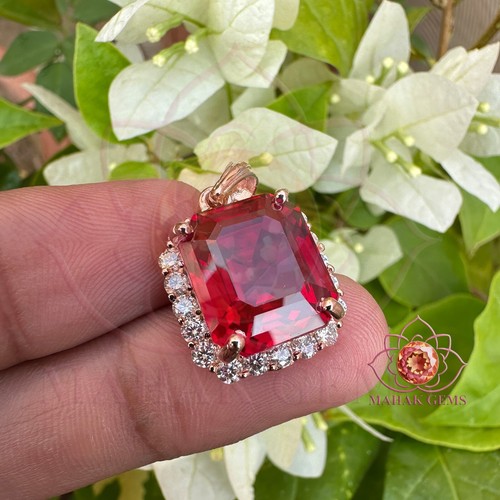 Certified 32.50 Ct Natural Red Ruby Loose Gemstone Pendant – Gold Plated Setting - Picture 5 of 8