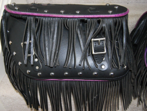 Genuine Leather Motorcycle Bike Fringed with Studs Heavyweight SADDLE BAGS (2) - Foto 4 di 23