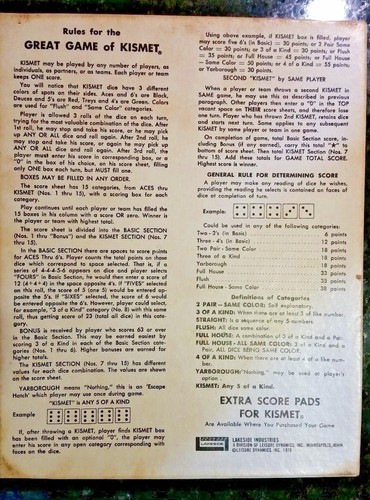 Vintage Kismet Game of Yacht 1970 Lakeside No. 8337 Complete w/ Score Sheets - Picture 3 of 4