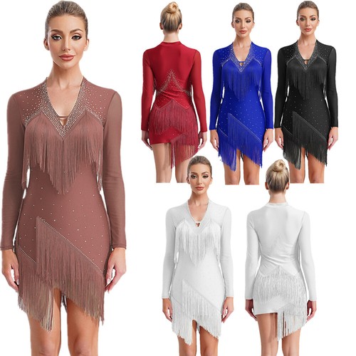 Women Costume Fringe Dancewear Dancing Dress Cocktail Competition Latin Rumba - Bild 5 von 76