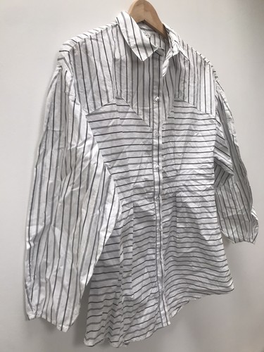 BNWT Monki Cotton Striped Fitted Shirt Wide Sleeve Size XS - Picture 2 of 7
