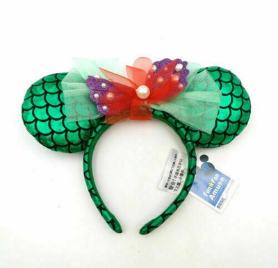 Disney Park Bow Mickey Minnie Mouse Ears The Little Mermaid Ariel Green Headband