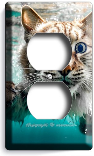 WILD CAT BOBCAT SWIMMING UNDERWATER LIGHT SWITCH OUTLET WALL PLATE HOME HD DECOR - Picture 5 of 34