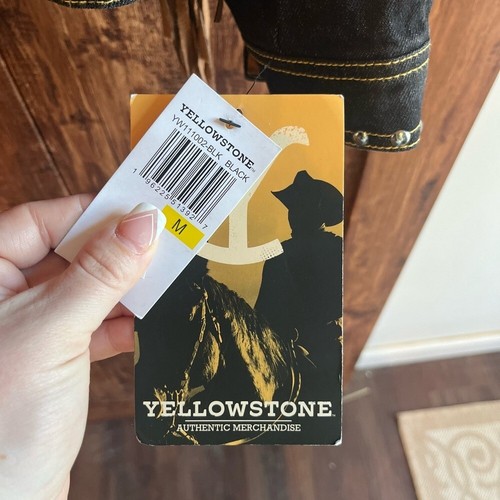 Yellowstone NUEVO CON ETIQUETAS Licencia Negro Denim Marrón Flecos Mujer Chaqueta Talla Mediana - Imagen 3 de 6