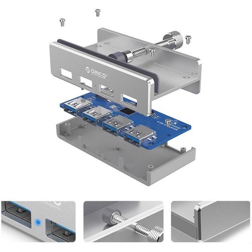 Silver ORICO MH4PU Aluminum Alloy Four Ports USB 3.0 Clip-Type Desktop USB HUB F - Picture 3 of 7