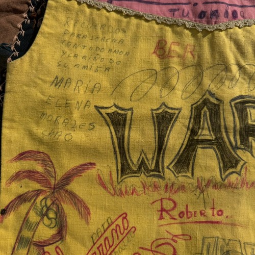 Vintage 1950s Autograph Shirt Yellow & Pink With Handwriting & Drawings Folk Art - Picture 16 of 21