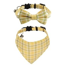 Upgraded Breakaway Cat Collar with Bow Tie and Bell, Cat Collars with Yellow