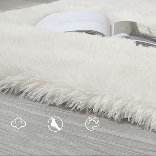 Imitation Wool Bedside Rugs Non Slip Long Hair Carpet Bedroom Mats Home Decor - Picture 5 of 14
