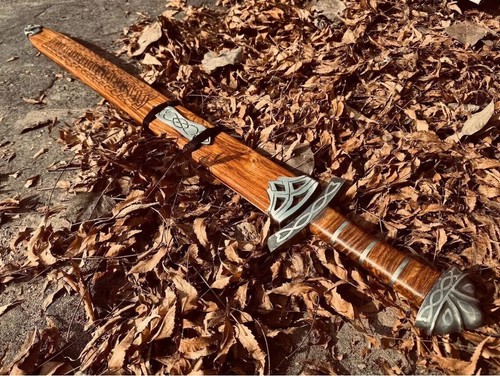 Hand Forged Damascus steel Viking Sword With Ash Wood Handle And With Scabbard - Picture 4 of 10