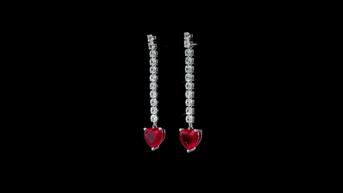 Amour Sterling Silver Created Ruby & White Sapphire Heart Drop Earrings - Video 1 of 1