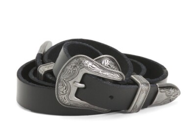 ベルト No.0095 west real leather BELT MW Most Wanted Out West Double Buckle Black Leather Belt