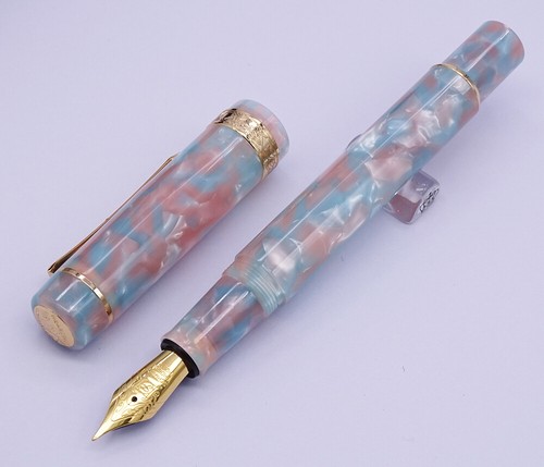 Pluma estilográfica de resina azul rosa Schmidt punta fina adorno dorado escritura pluma regalo - Imagen 9 de 11