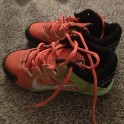 NIKE HyperDiamond Atomic Red Electric Green Black Cleats Size 2Y 684681-610 - Picture 3 of 5
