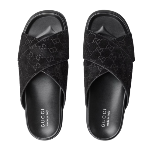 GUCCI Men's Black GG Suede Slide Sandals New & Authentic - Picture 4 of 4