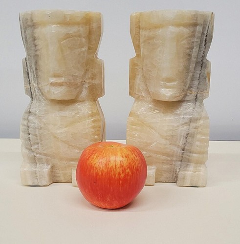 Vintage Large Tiki Man Marble Alabaster Bookends Bust Sculpture Book Holder 8"H - Picture 4 of 7