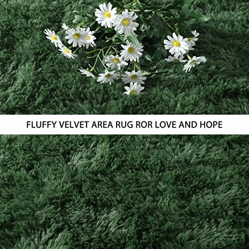 Fluffy Deep Green Rug for Bedroom Living Room, 3x5 Feet 3 ft x 5 ft Deep-green - Picture 5 of 8