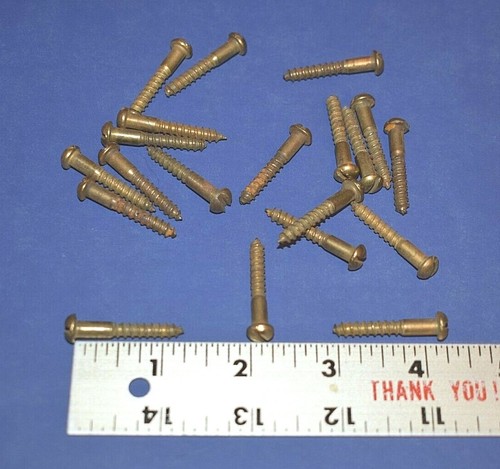 20 Vintage #10 x 1 3/8" Slotted Round Head Brass Plated Wood Screws Aged Look - Picture 2 of 5