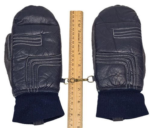 Vintage GRANDOE Kinder große Leder Wildleder Fäustlinge Handschuhe blau - Bild 6 von 6