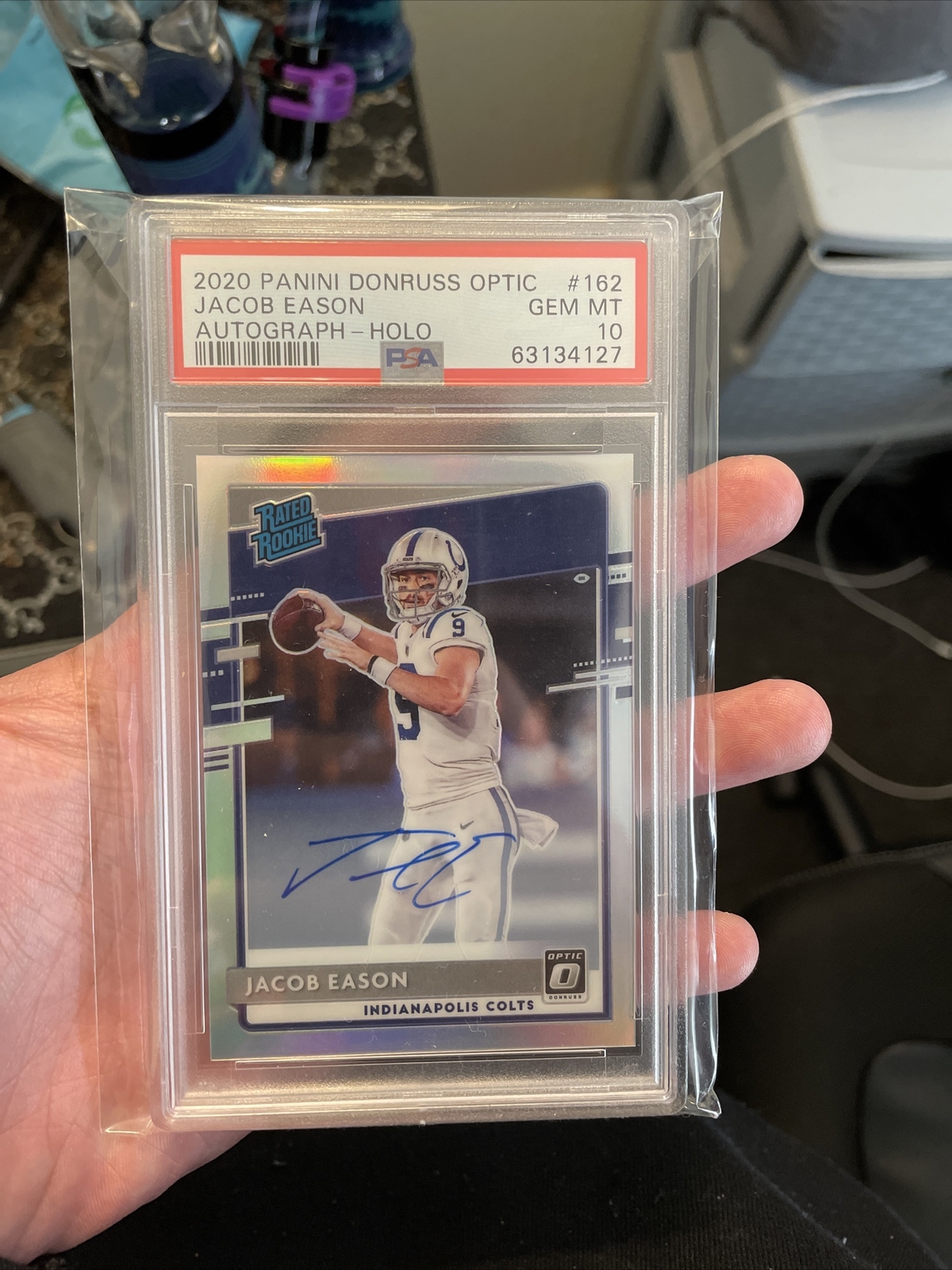 Jacob Eason 2020 Panini Donruss Optic RC Silver Holo Auto 93/99 PSA 10! POP 5
