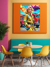 Pop Art Girl Cafe Interior Poster - Strong Firefighter Woman Vertical Wall Art