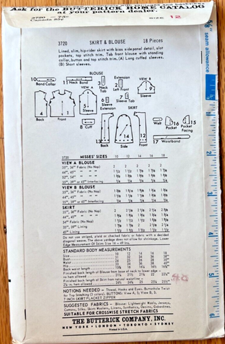 VTG UNCUT/FF Butterick Pattern-3720 1966 Skirt & Blouse SZ12 by Emmanuelle Khanh - Picture 2 of 3