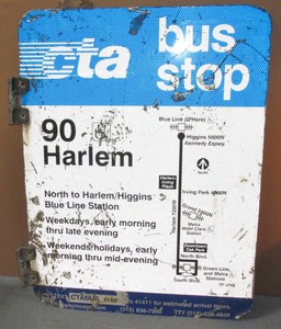 Vtg-2-Sided-CTA-Bus-Stop-90-HARLEM-Chicago-Aluminum-Sign-24-x-18-S601