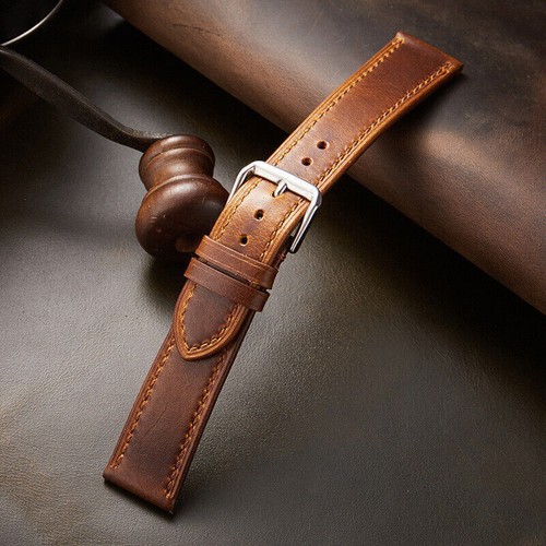 Wristband Genuine Leather 18 19 20 21 22mm Classic Replacement Watch Band Strap - Picture 26 of 32