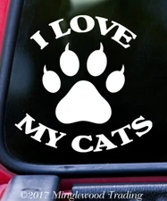 I Love My Cats Vinyl Sticker | Kittens Paw Pawprint Pet | Die Cut Decal