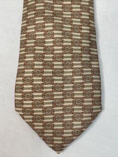 Genuine Hermes Paris Men’s Tie 100% Silk Made in France Tan /gold 7195 UA No Box - Picture 2 of 6