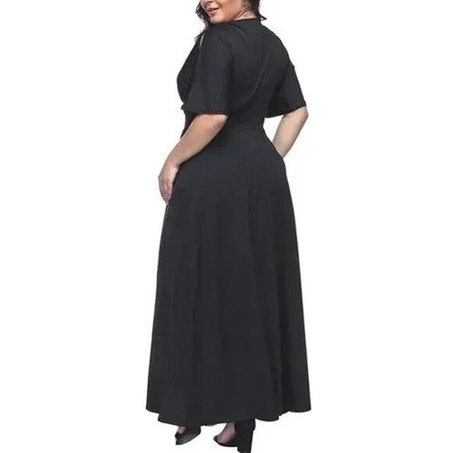 Split Shoulders Short Sleeve Bat Wing Women's Plus Size Surplice Maxi Dress 3XL - Picture 2 of 9
