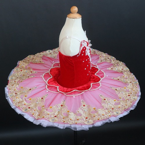 Red Professional Ballet Tutu Girls Adult Lace Sequined Swan Pancake Dance Dress - Picture 3 of 14