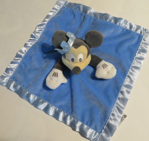 Disney Baby Blue Plush/Satin Mickey Mouse in Crown Lovey Security Blanket