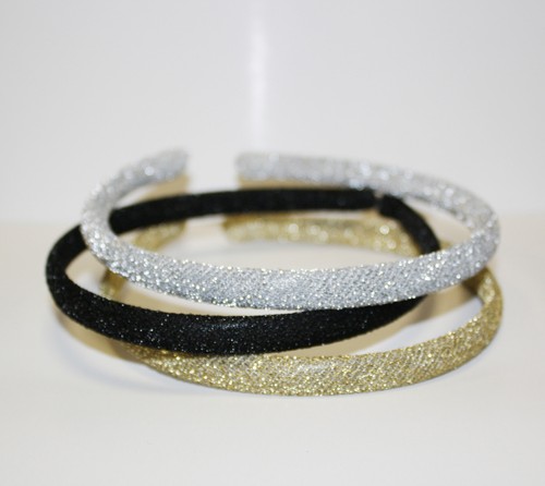FREE SHIPPING RESTIGE BIATTA PLASTIC COVERED SPARKLING FABRIC HEADBAND 3 PC SET - Picture 1 of 6