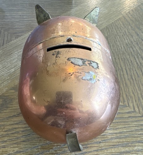 Vintage Coppercraft Guild Mid-Century Copper & Brass Piggy Bank Curly Tail Nice - Picture 4 of 7