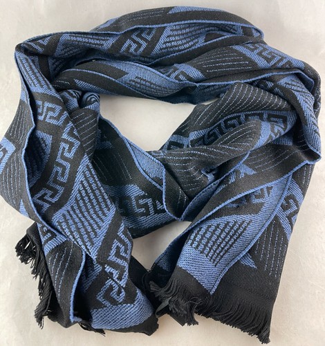 Versace Wool Blue/Black Scarf 36x180 SC44LAA8757 0003 NEW - Picture 3 of 4