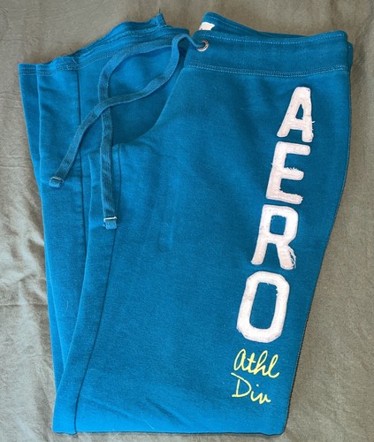 Aeropostale Stretch Sweatpants Flare Joggers Athletic Pants Teal Blue Medium EUC