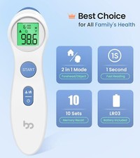 TWO Forehead Digital Thermometer Touchless Infrared Adult, Kids, Food Accurate