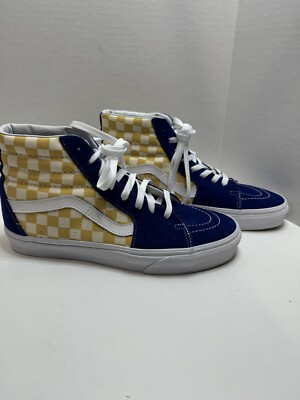 Vans Off The Wall Sk8 Hi Sneakers Blue White Yellow Checkered Mens 7.5 Womens 9 Vans Sk8-Hi (BMX Checker) True Blue/Yellow – Baggins Shoes main image 2