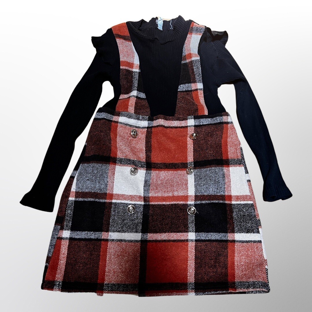 Vintage Girls Sz 7 Yrs Black, Orange & Cream Plaid Jumper Dress | eBay