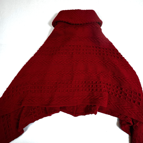 Aran Sweater Market Women's Shawl Collar Cape Poncho Red Made in Ireland NWT - Picture 4 of 8