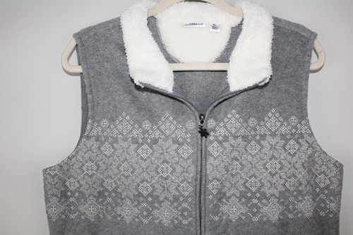CROFT & BARROW Women's Gray Snowflake Fleece Vest SZ XL Full Zip Embroidered - Picture 3 of 9