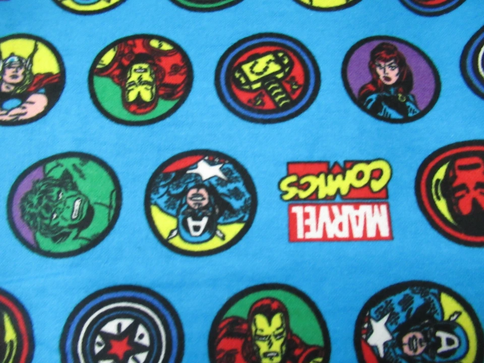 MARVEL  COMICS LOGO 100% Cotton FLANNEL Fabric BLUE  Multi   30" X 42" Wide  NEW - Image 4 of 4