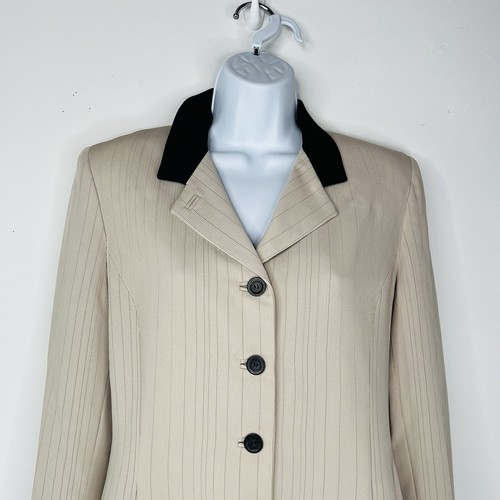 GARFIELD & MARKS Polyester Skirt Suit 6 Beige Striped Texture Lined Business 2PC - Picture 4 of 9